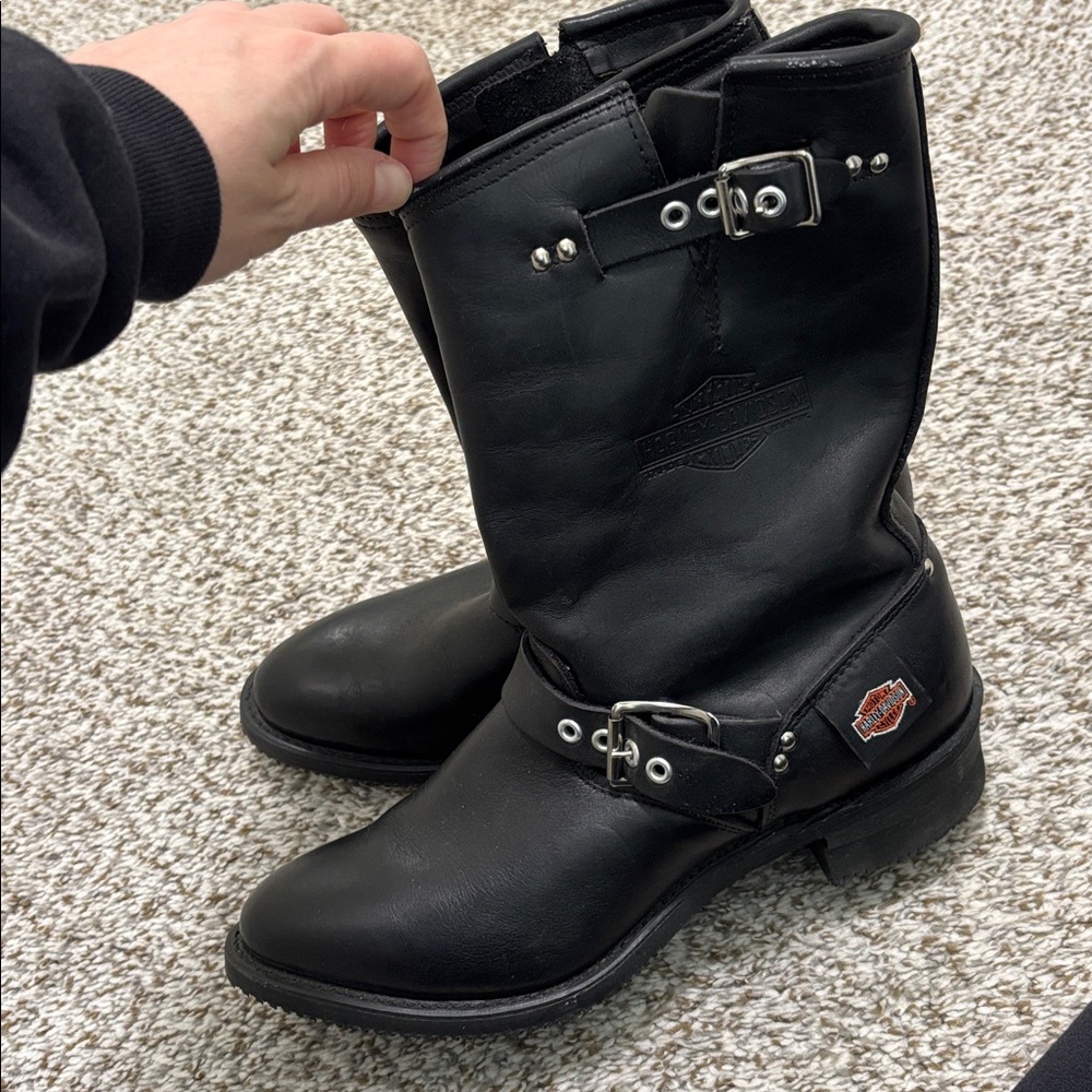 Harley Davidson black leather buckle boots 9 - Picture 2 of 8